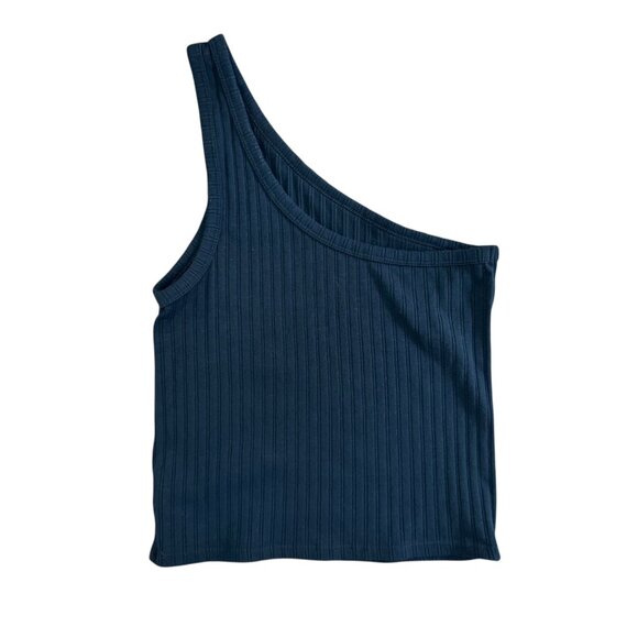 American Eagle Ribbed One Shoulder Tank Black S Minimalist Normcore Going Out - Picture 2 of 5